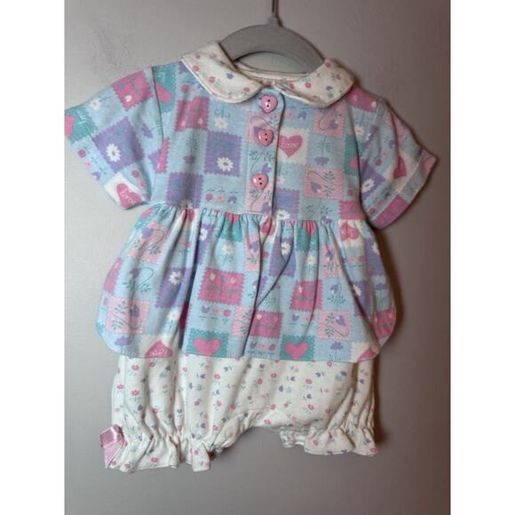 Little Red hen Vintage Baby Girl Patchwork Floral Cotton Romper 3-6 Months - Picture 10 of 14